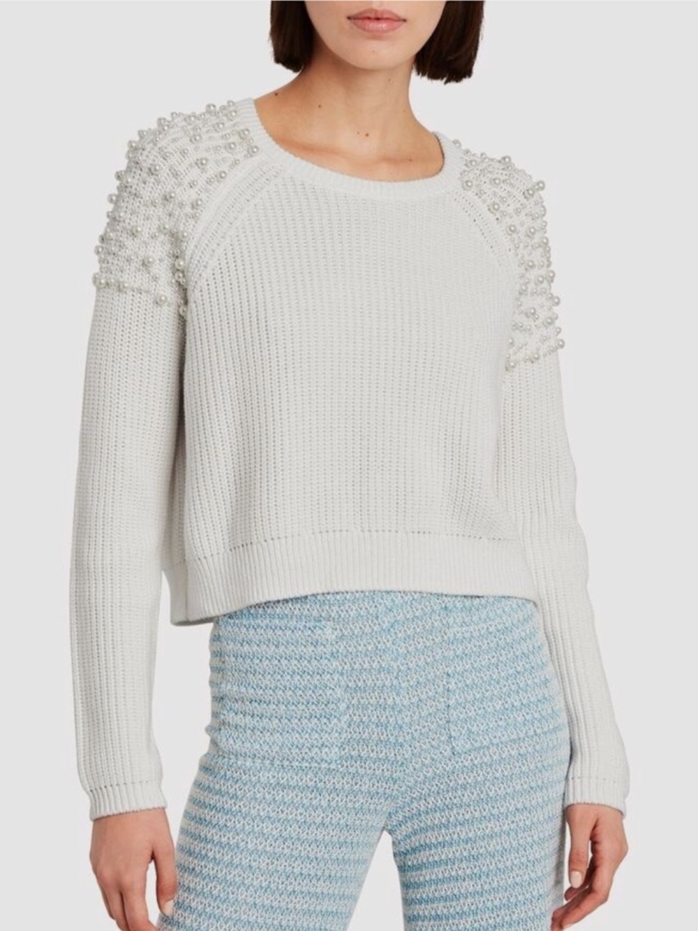 michelle mason 100% cotton faux pearl embellished sweater